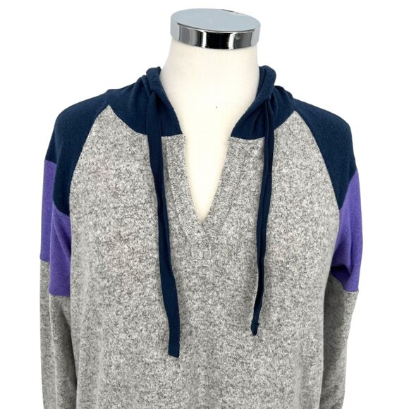 Market & Spruce Colorblock Soft Hoodie Gray Purple Blue Size Small NWT - Picture 2 of 9